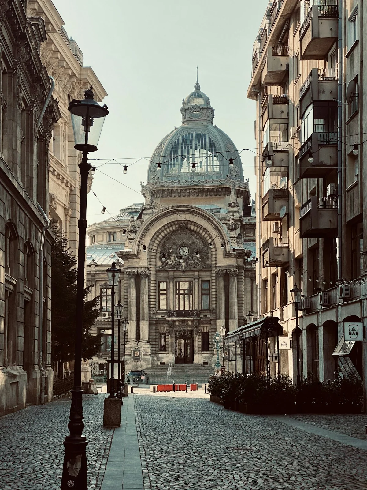 The CEC Palace dome above an Old Town street