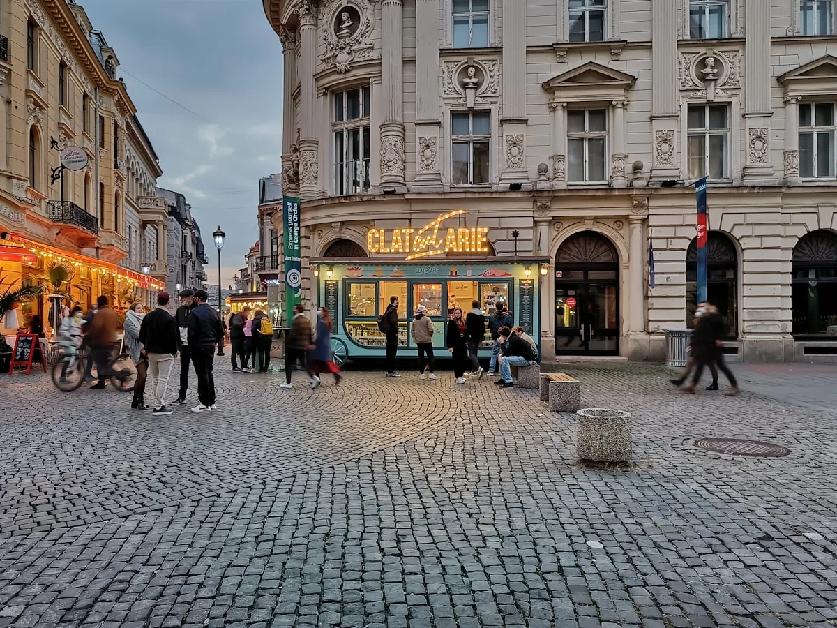 A cobbled square in Bucharest Old Town