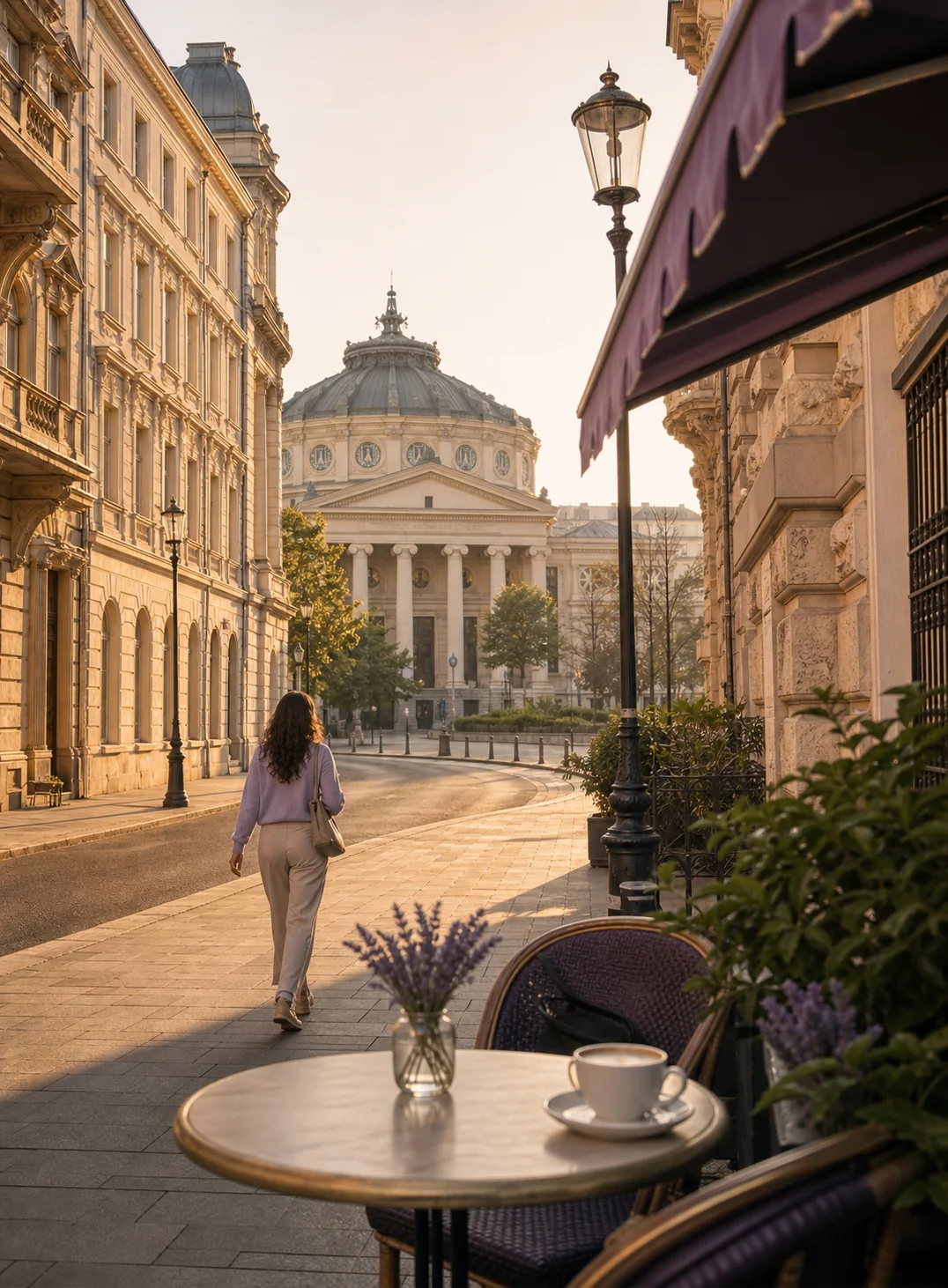 Street cafe near the Romanian Athenaeum in Bucharest